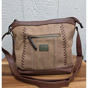B.O.C. Born Concepts Brown Shoulder Handbag Whip Stitching Faux Leather Suede